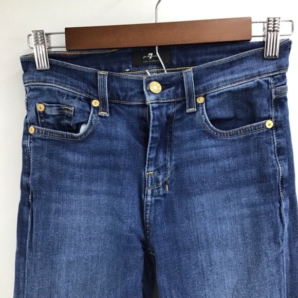 7 For All Mankind Dojo Medium Blue Flare Jeans - Picture 3 of 14